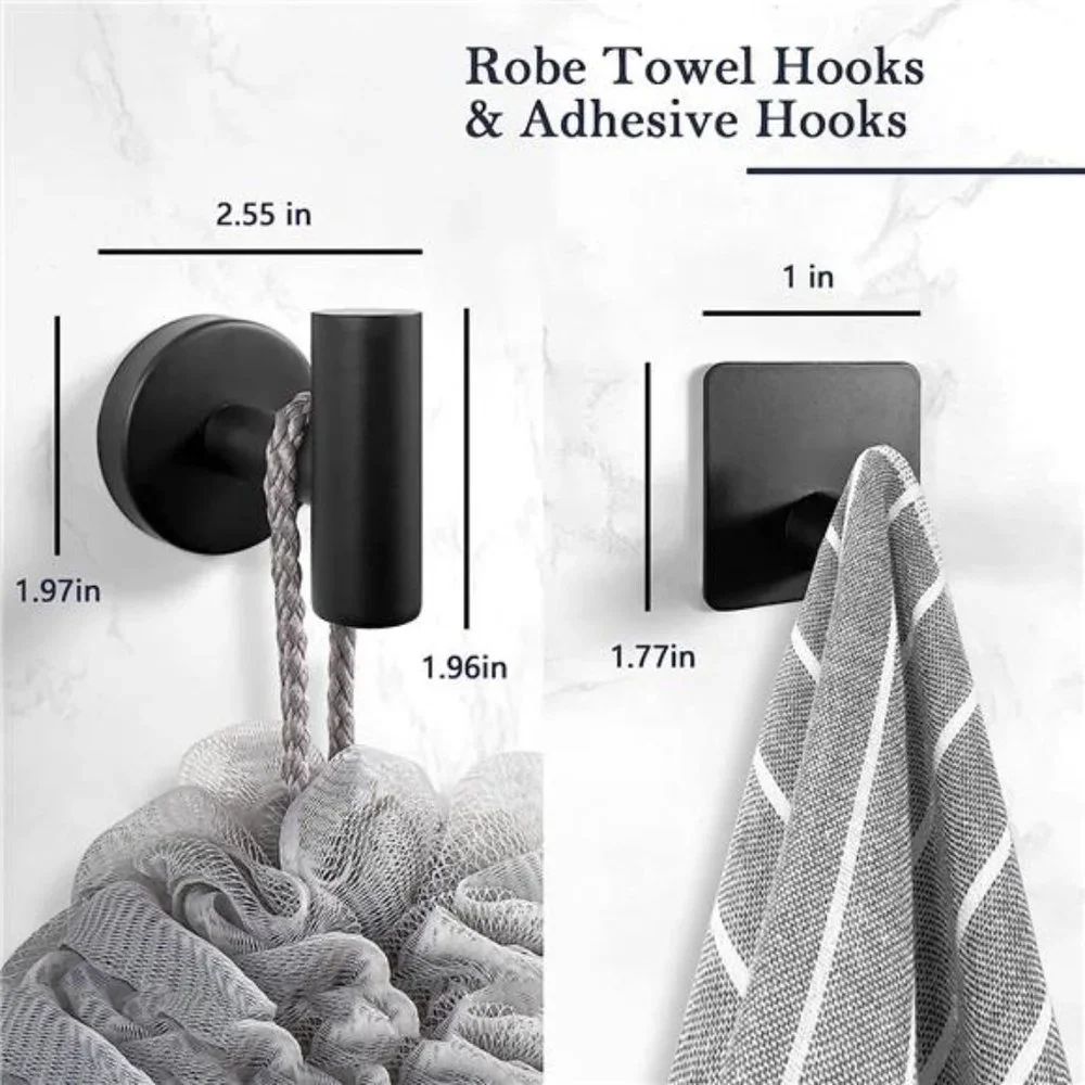 9-Piece Matte Black Bathroom Hardware Accessories Set, Bath Towel Bar Set